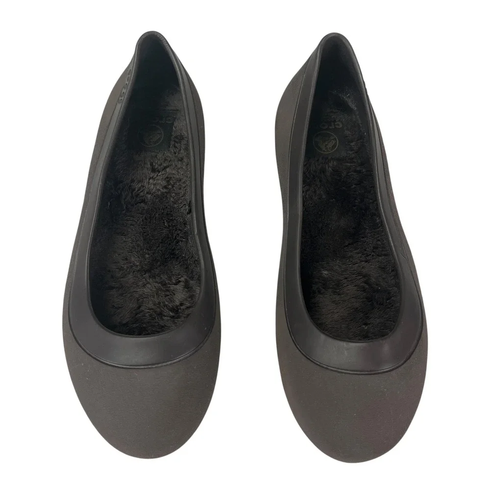 Crocs Olivia II Faux Fur Insole Ballet Flats Brown‎ Womens 8 Comfortable Shoes